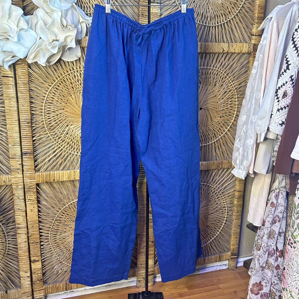Eskandar NEW Drawstring Trouser Indigo Blue Linen Pant size 2